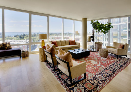 Living room in luxury highrise apartment