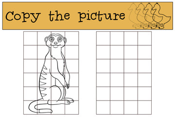 Educational game: Copy the picture. Little cute meerkat smiles.