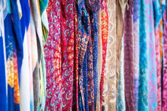 Picture of a fine texture of Greek fabrics of different colors