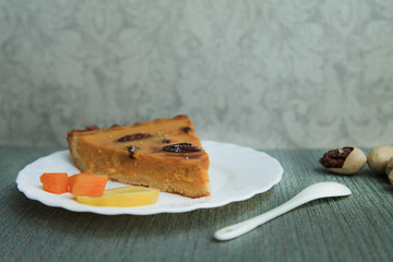 Pumpkin Pie with Lemon, Cinnamon and Pecans. Thanksgiving Day