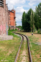 Single-track narrow gauge railway. 07.12.2018. Russia, the city of Orenburg. Children's railway near Forstadt