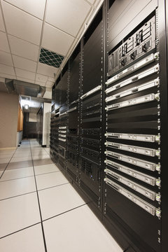 Computer servers in server room