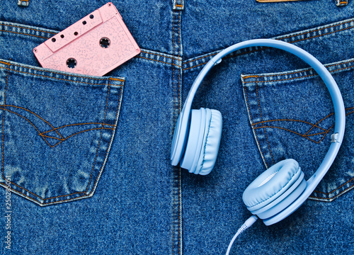 Retro Style 80s Headphones Audio Cassette In Back Pocket