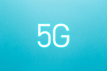 Icon 5G network wireless systems and internet of things. Abstract global with wireless communication network on blue background. Minimal creative idea