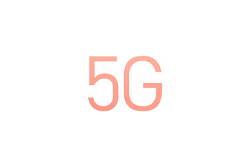 Fototapeta na wymiar Coral color icon 5G network wireless systems and internet of things. Abstract global with wireless communication network on white background. Minimal creative idea