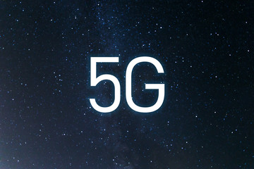 Icon 5G network wireless systems and internet of things. Abstract global with wireless communication network on space background