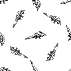 Seamless pattern of hand drawn sketch style pangolins isolated on white background. Vector illustration.