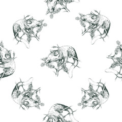 Seamless pattern of hand drawn sketch style civet isolated on white background. Vector illustration.