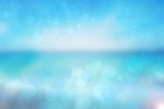 Abstract ocean background. Abstract bright tropical ocean with sun and blue cloudy sky. Backdrop for summer holidays and travel advertising.