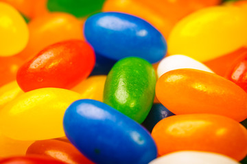Jelly bean pile. Assorted jelly beans. Colorful image great for backgrounds. Macro shot.
