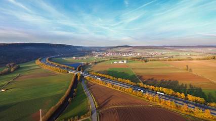 Fototapeta na wymiar Drohne Autobahn A7 nähe Hammelburg