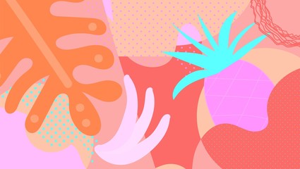 Collage contemporary floral seamless pattern. Modern exotic jungle fruits and plants. Creative design leaves pattern, hand drawn watercolor vector illustration. Monstera print © elenaverhoturova