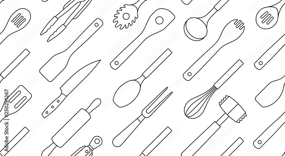 Poster seamless pattern with kitchen utensils. isolated on white background