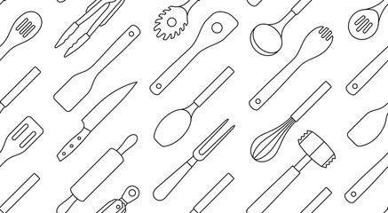 Seamless pattern with Kitchen Utensils. isolated on white background