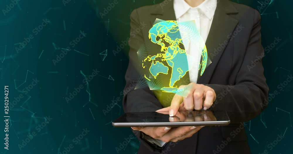 Poster abstract globe with particles and plexus structure. digital technology planet with continent forming