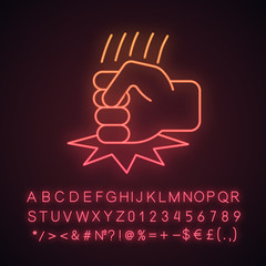 Fist on table neon light icon