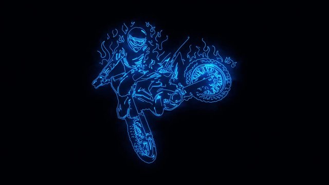 Blue Burning Motocross Bike Logo Element with Reveal Effect