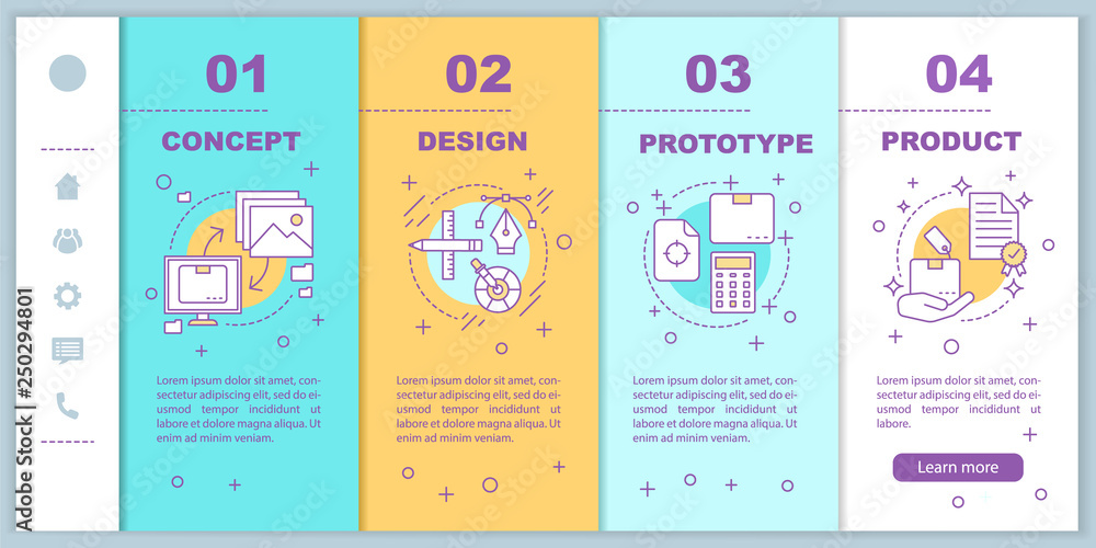 Aufkleber new product launch onboarding mobile web pages vector template