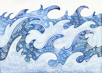 Hand drawn Sea wave. Abstract Watercolor sketch
