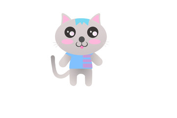 Kawaii cute fancy hipster cat in t-short and  blue bangs hair on cute isolated