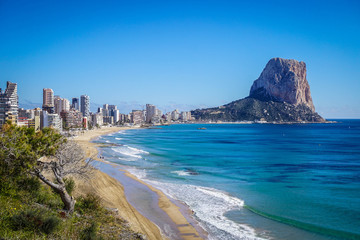 Beautiful landscape of Calp, Spain: beach and rock Ifach