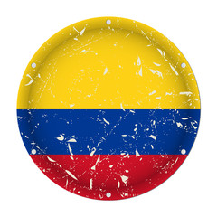 Colombia - round metal scratched flag, screw holes