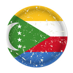 Comoros - round metal scratched flag, screw holes