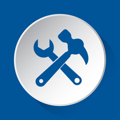 claw hammer and spanner, blue icon on white button