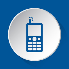 old mobile phone, simple blue icon on white button