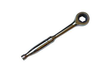 Key with stepless ratchet from chrome-vanadium steel, on an isolated white