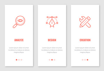 Engineering design process onboarding screens design.