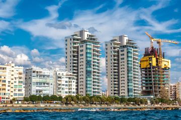 Limassol sea front with high rise residential buildings. Cyprus