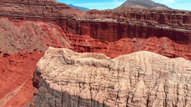 Multicolored mountains in Quebrada Colorado, Argentina, Salta. Aerial view, UHD 4K