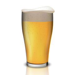 Realistic beer in glass isolated on white background, vector illustration