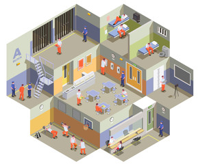 Prison Jail Isometric Composition 