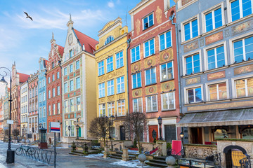 Fototapeta na wymiar Colourful facades in Long Market, Gdansk, Poland