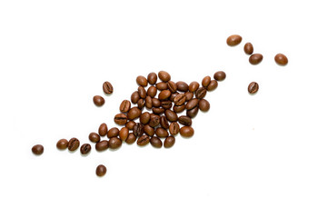 Coffee grains on a white background