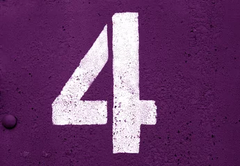 Fotobehang Number 4 in stencil on metal wall in purple tone. © pavelalexeev