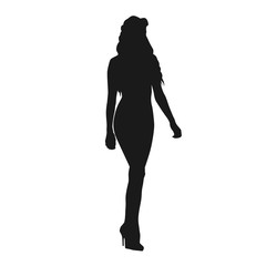 Businesswoman walking, isolated vector body shape. Beautiful woman silhouette