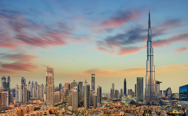 Amazing panoramic view on Dubai futuristic skyline, Downtown Dubai, United Arab Emirates