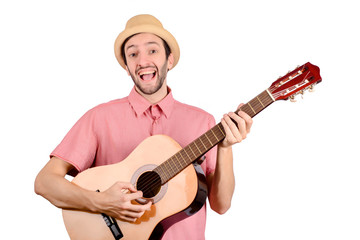 Funny man with guitar.