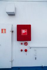 In case of fire, bulkhead equip with water hose and connections for fighting a fire on ship