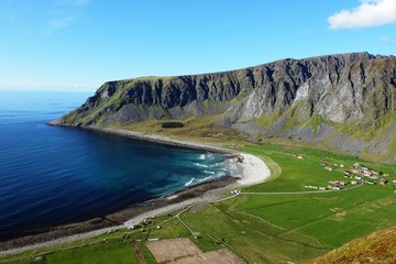 View from mountain top, Lofoten islands, Norway