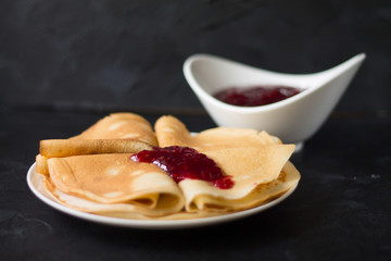 pancakes with raspberry jam for Breakfast tasty and healthy