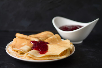 pancakes with raspberry jam for Breakfast tasty and healthy