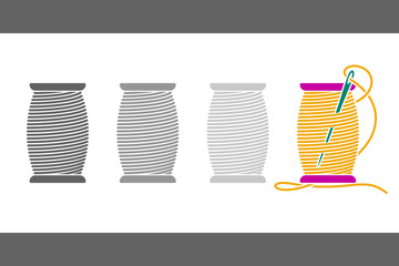 Icon Sewing Thread on Spools. Vector Isolated Coil. Silhouette
