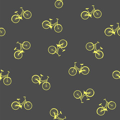 Yellow bicycle seamless pattern on the grey background