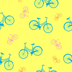 Obraz premium Bicycle seamless pattern on the yellow background