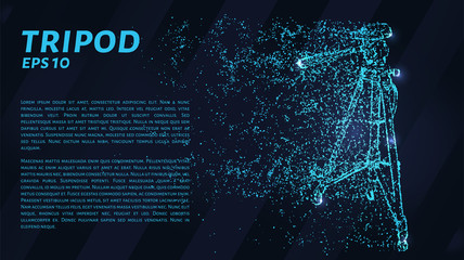 Tripod of particles on a dark background. Tripod of circles and dots.