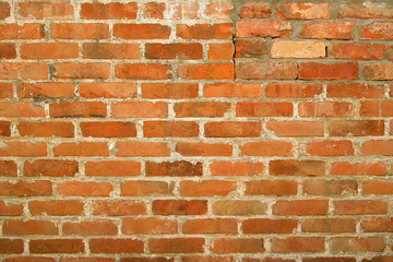 Old red brick wall background texture